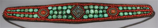 A Tibetan belt mounted with semi-precious stones